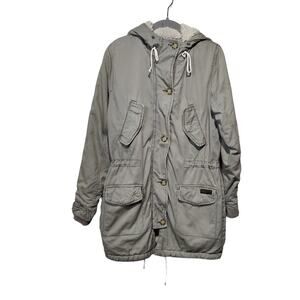 Abercrombie and Fitch Women's Sz S Green Fleece Lined Parka Utility Canvas Coat